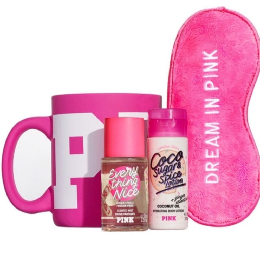 Victoria's Secret PINK Set Mug Eye Mask Sugar Spice Set NWT